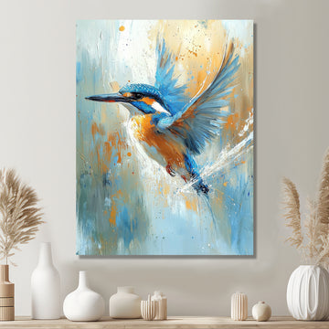 Blue Orange Kingfisher By The River Bird - Bird Living Room Wall Art